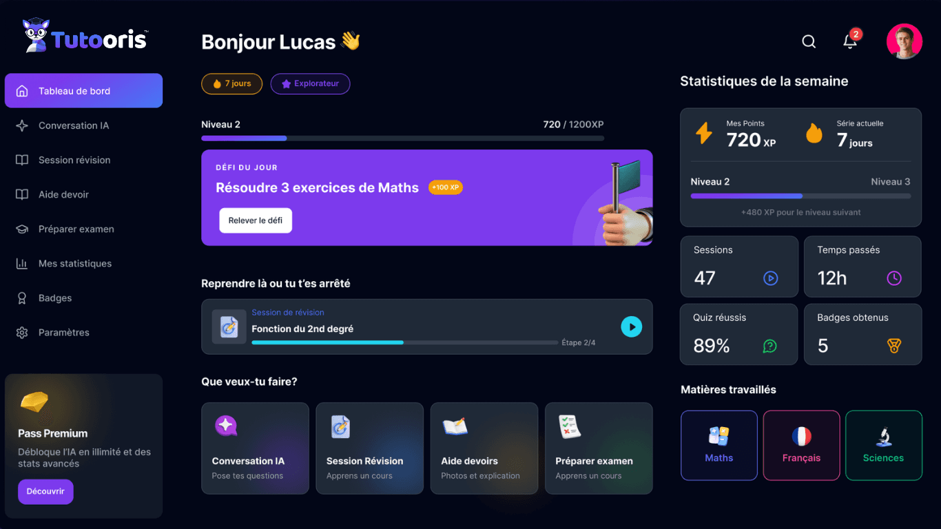 Preview du tableau de bord Tutooris v3